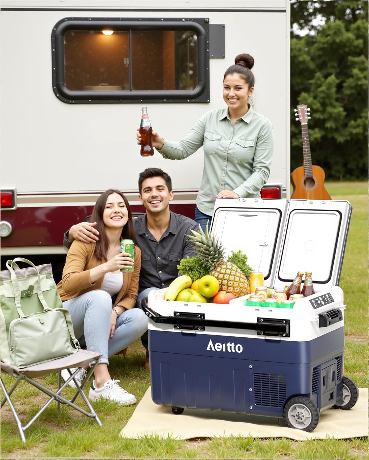 Aeitto 12 Volt Car Refrigerator, 42QT(40L) Dual Zone Portable Car Fridge Freezer -4℉-68℉ Electric Cooler Dual Temp Control Cooling Freezing 12/24V DC & 100-240V AC for Travel, Camping, RV, Road, Home