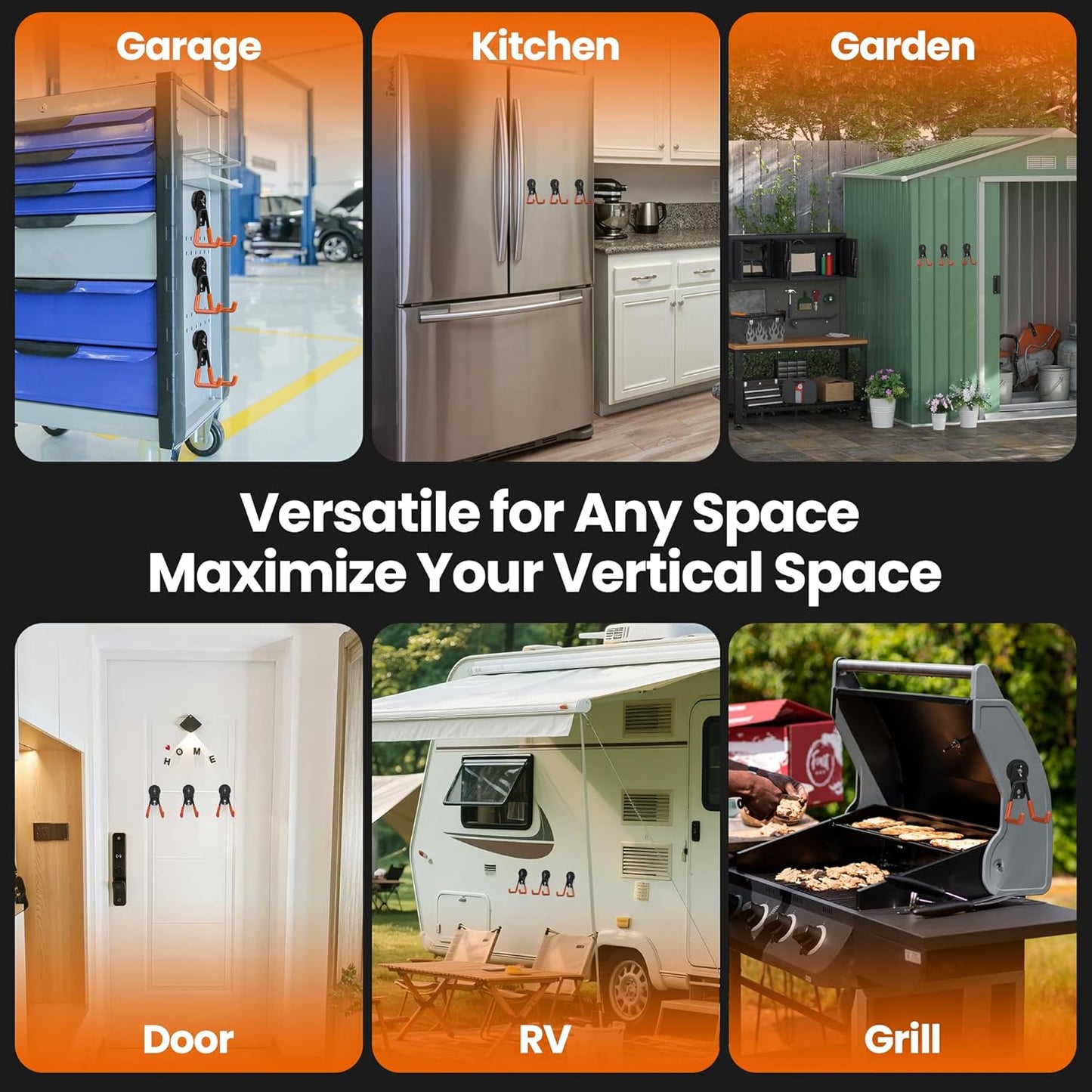 8 Pack Large Heavy Duty Magnetic Hook Extra Strong Magnetic Garage Hooks Big NdFeB Industrial Magnet Hooks Magnetic Utility Storage Holder Organization with Anti-Slip Coating for Hanging Garden Tool