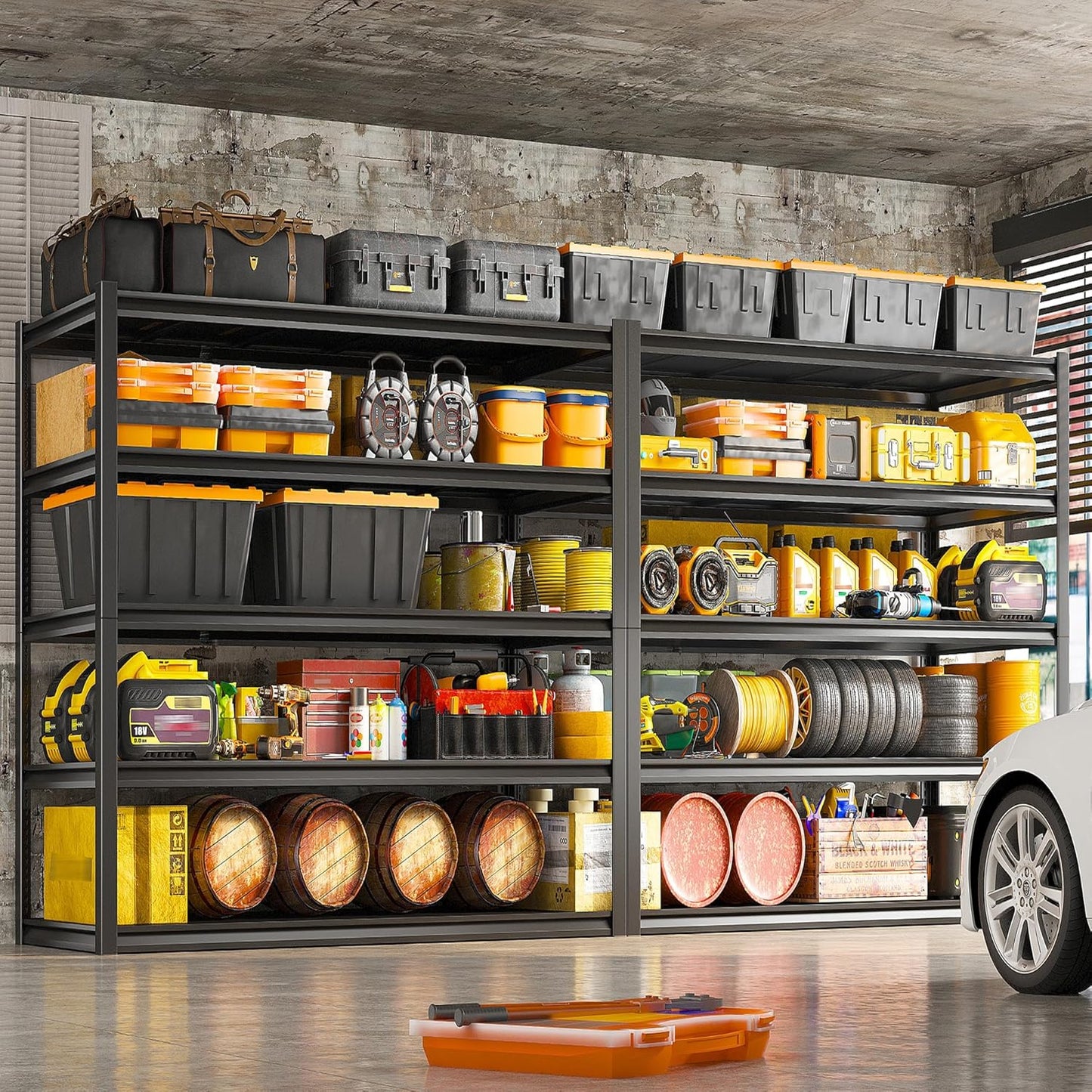 REIBII 48.2" W Garage Shelving Heavy Duty Metal Shelving 3000LBS Storage Shelves Adjustable Metal Shelf Industrial Pantry Shelves for Basement Garage Warehouse 72.2" H x 24.2" D x 48.2" W