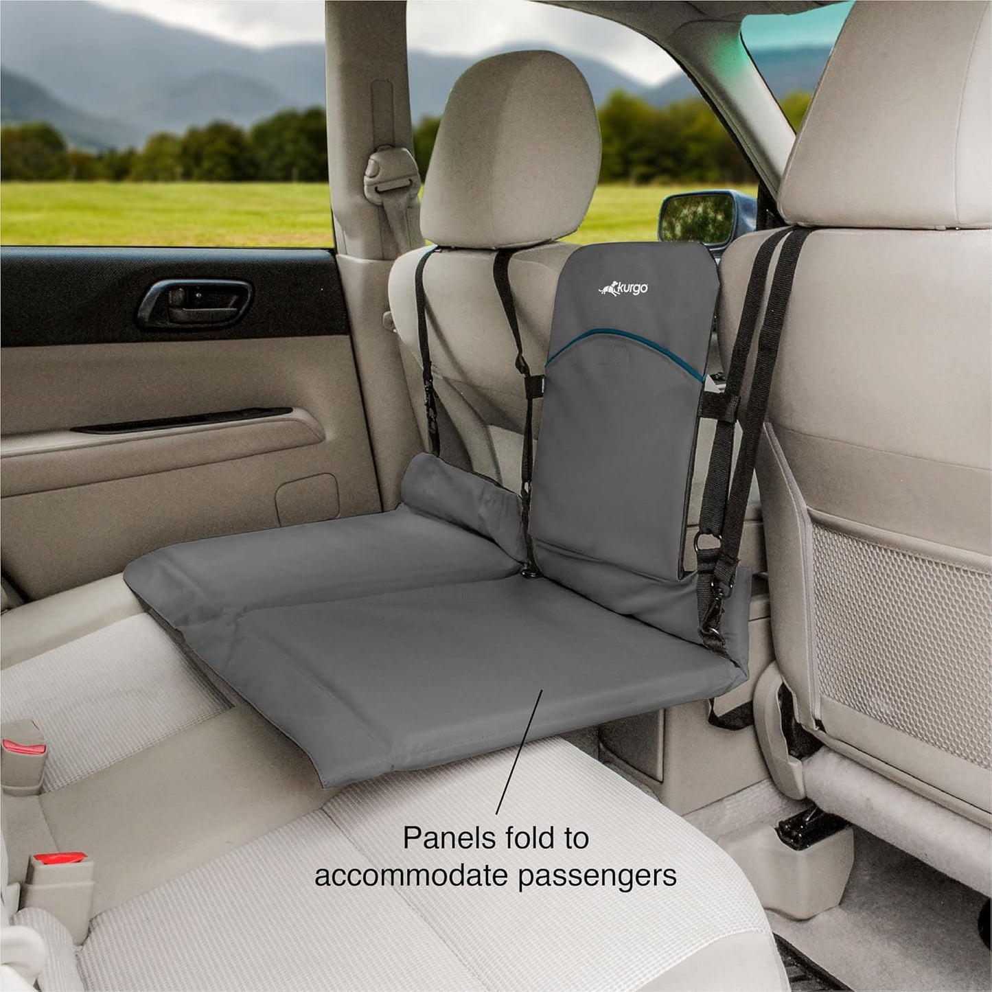 Kurgo Rover Backseat Bridge Dog Car Extender, Seat Bridge for Dogs, Padded Pet Car Barrier, Reversible, Water Resistant, Universal Fit, Up to 75 lbs