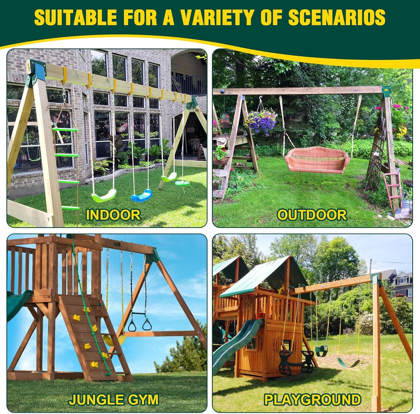 BETOOLL A-Frame 1pcs Brackets Swing Set Bracket for Heavy Duty Swing Set – Includes Mounting Hardware, Ideal for Indoor and Outdoor Playgrounds (1 Brackets-Green)