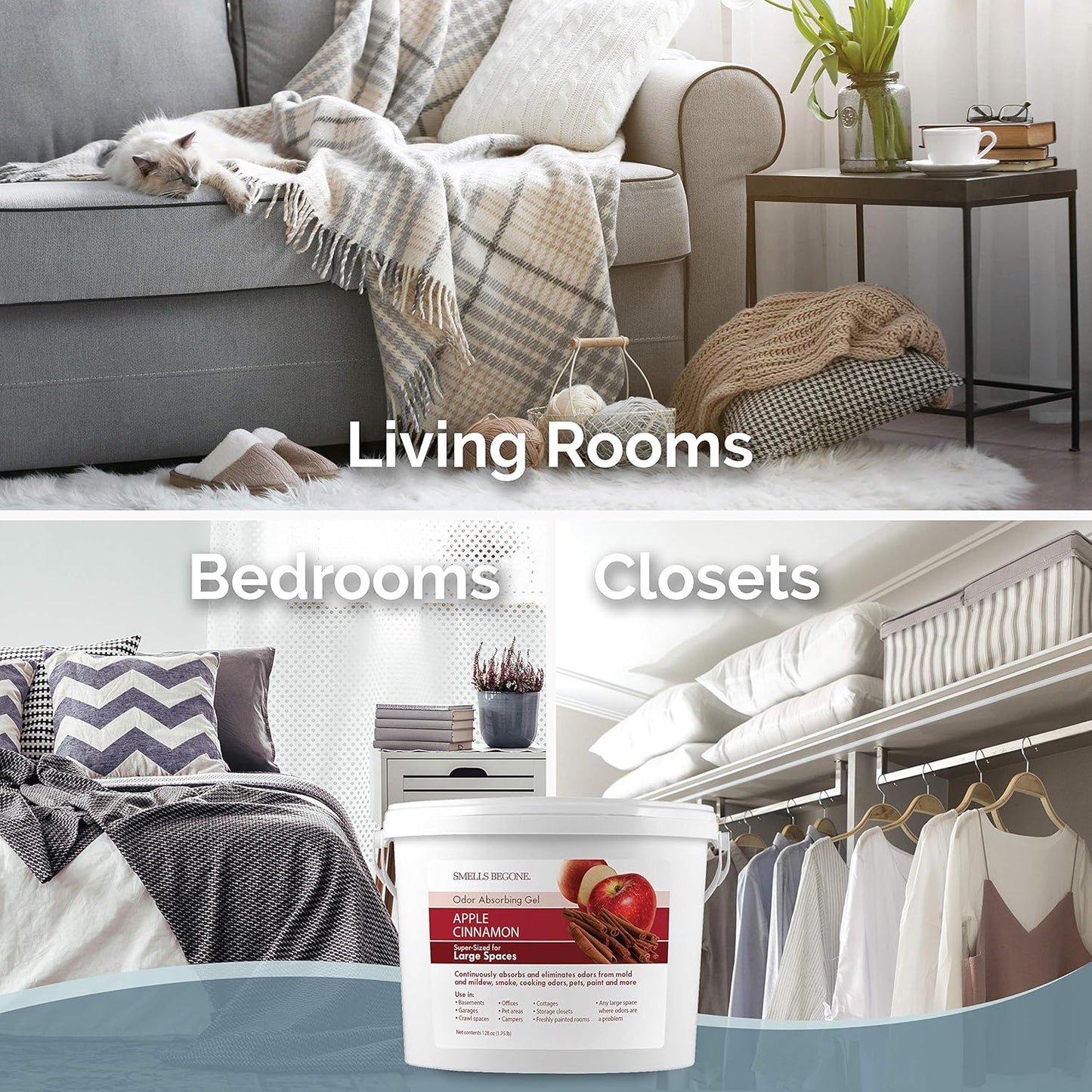 SMELLS BEGONE 1-Gallon Odor Absorber Gel - Air Freshener & Odor Eliminator for Homes, Garages & Commercial Buildings - Industrial Size - Apple Cinnamon Scent