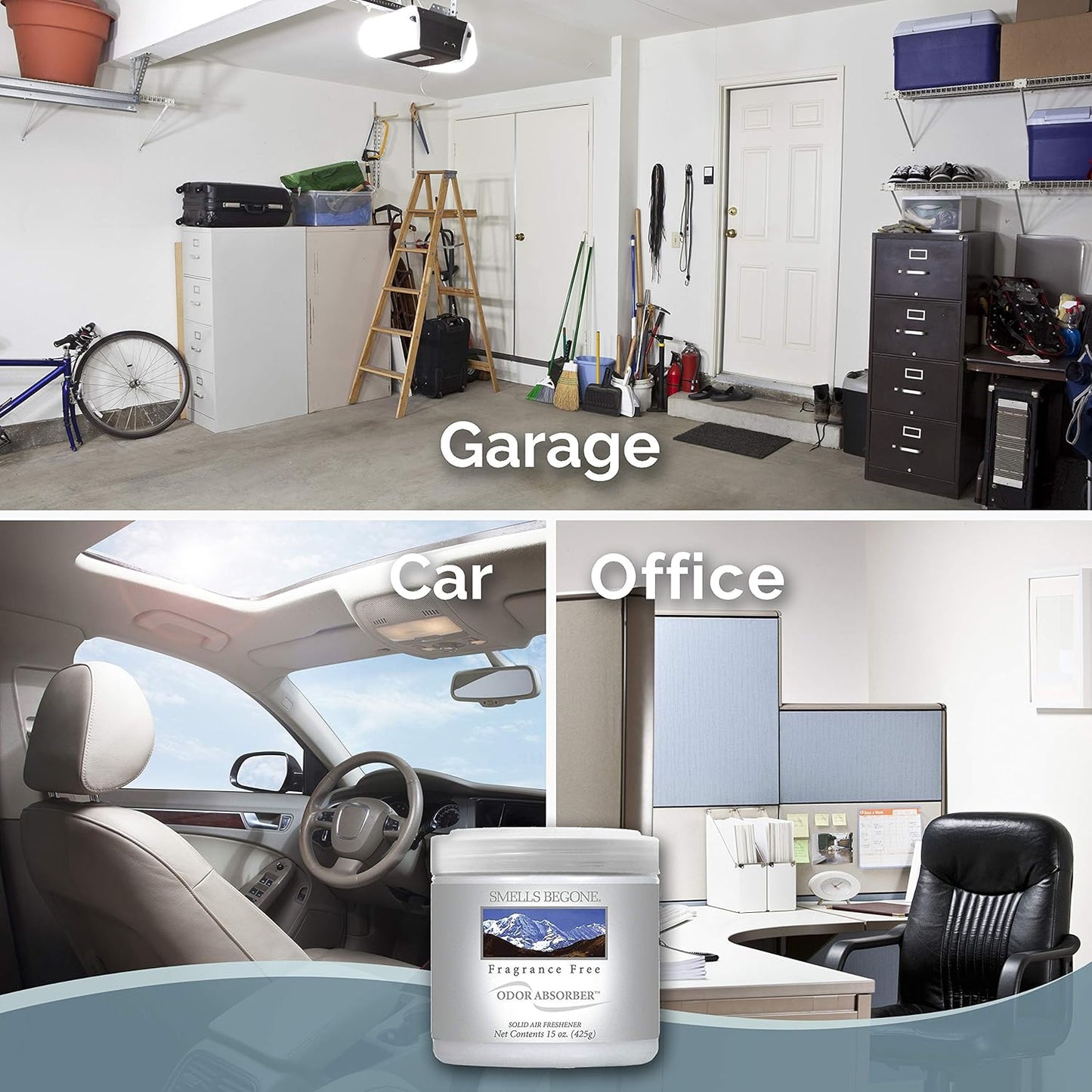 SMELLS BEGONE Air Freshener Odor Absorber Gel - 15 oz, Pack of 2 - Absorbs and Eliminates Odor in Pet Areas, Bathrooms, Cars, & Boats - Made with Essential Oils - Fragrance Free