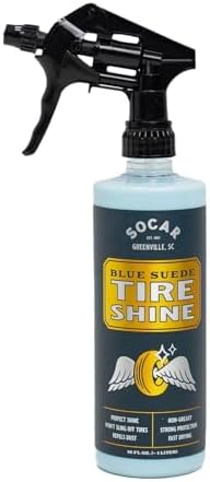 SOCAR Blue Suede Tire Shine Spray & Protectant. New-Tire Smooth Shine. for Rubber, Vinyl, Plastic, Leather, 16 fl oz. UV Protection, No Sling, for Cars, Motorcycles, RVs.