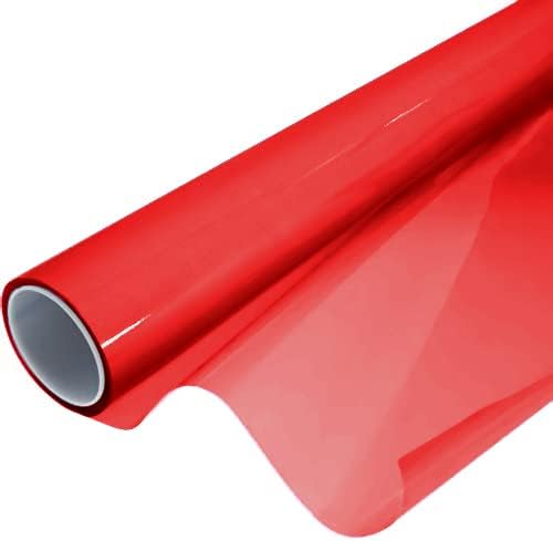 VViViD Extra-Wide Headlight Taillight Vinyl Wet Tint Wrap 16 Inch x 48 Inch Roll Including Yellow Detailer Squeegee & 2X Black Felt Edge Decals (Red)