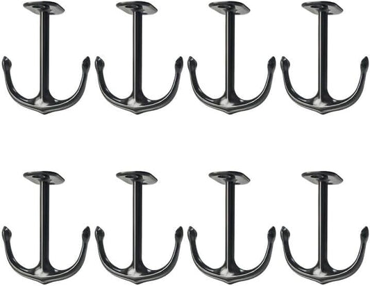 Anchor Two Prong Ceiling Hook for Closet Top Bathroom Kitchen Cabinet Garage Pack of 8 (Black)