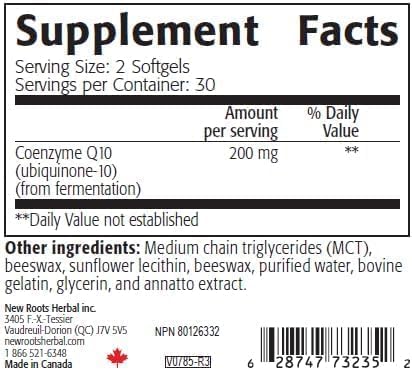 NEW ROOTS HERBAL CoQ10 Supplement Coenzyme Q10 (60 Softgels) 200 mg | Naturopathic Doctor Formulated for Heart Health & Energy Support | Made with Natural Fermentation
