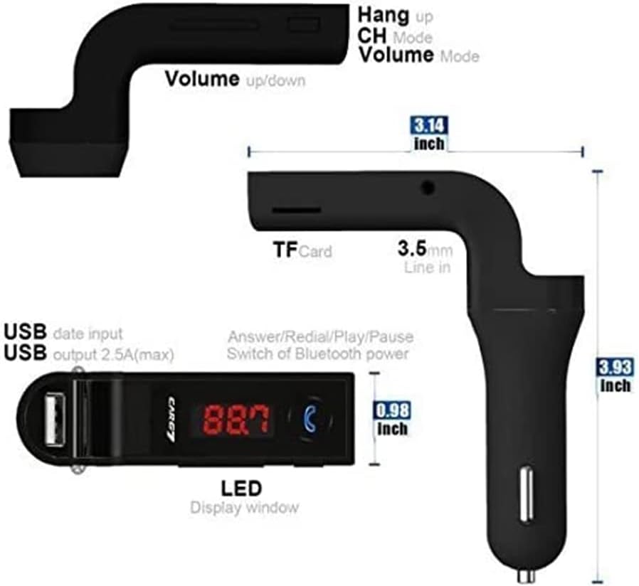Bluetooth FM Transmitter for car,TIANSHILI handsfree Bluetooth Receiver Car Kit with Mic/TF Card/USB Drive/AUX Play for iPhone,iPad and Other Android Phones-Black