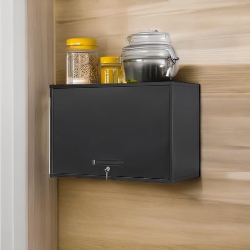 Yizosh Metal Garage Wall Cabinet with Doors and Shelves, Wall Mounted Metal Storage Cabinet, Floating Garage Tool Cabinet for Garage, Basement, Kitchen, Warehouse (Black, 21.6" H)