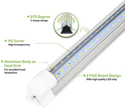 hykolity 6 Pack 4FT LED Shop Light,40W, 5200LM, 6500K Super Bright White,V Shape Integrated T8 LED Tube Light,4 Foot Linkable Shop Lights with Built-in ON/Off Switch for Garage,Warehouse,Workshop