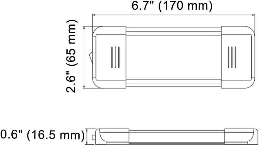 LED Interior Utility Light Fixture 6.7" x 2.6", High Lumen-Output Low Current Draw Energy Efficient, Frosted Lens 6000K Cool-White Even Diffused Beam, On/Off Rocker Switch, 12V-24V DC, 1-Pack
