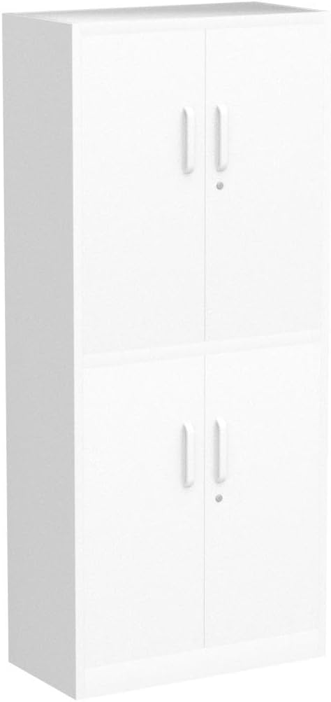 Yizosh Metal Storage Locking Cabinet with 4 Doors and 2 Adjustable Shelves,71" Lockable Garage Tall Steel Cabinet,for Home Office,Living Room,Pantry,Gym,Commercial Storage (White)
