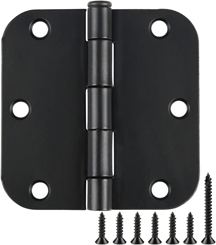 Rounded Door Hinges 3-1/2" x 3.5 inch, 5/8 Radius, Matte Black 3 ½ Inch 42 Pack No Squeak,Hinges for Doors Office Bed Room,Outdoor Window,Constructition Hardware