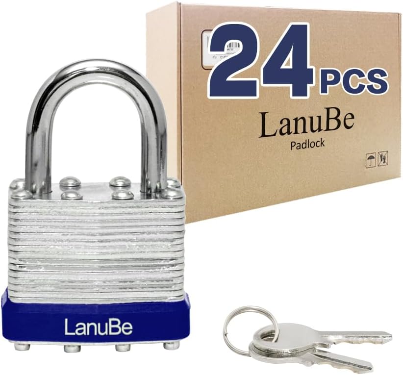 LanuBe Lock Laminated keyed Padlock (1-9/16", 40mm), keyed Alike Locks, Normal Shackle, Pack of 24