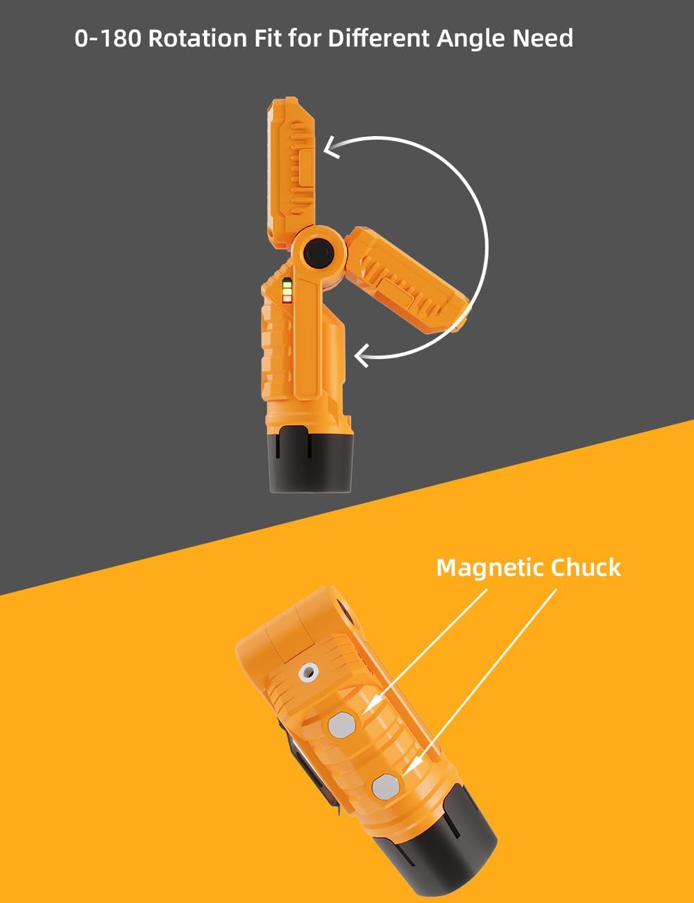 VTEK Rechargeable LED Work Light with Magnetic Base & Hanging Hook Mechanic Portable Working Light for Car Repairing,Home Using,Barbecue,Outdoors (Yellow)