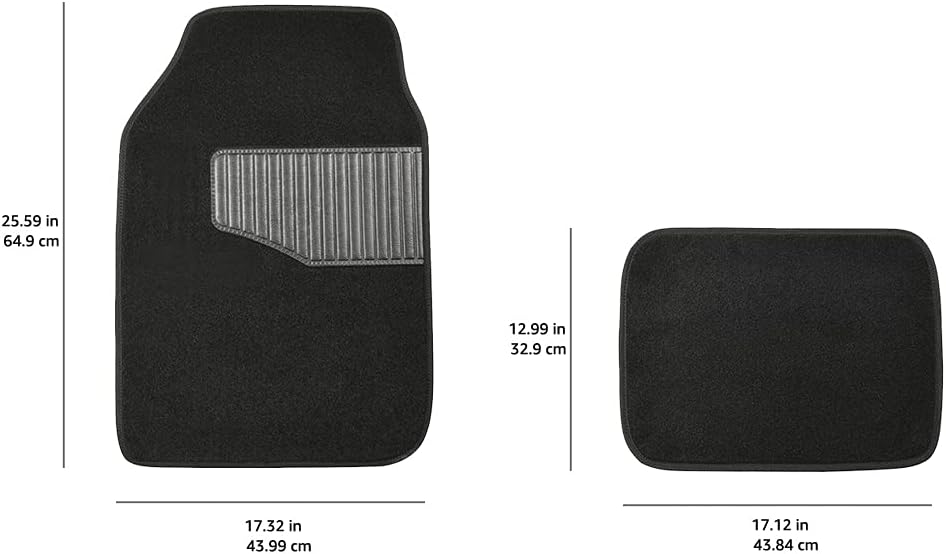 Amazon Basics Universal Fit Rubber Carpet Floor Mats For Car SUV Van & Truck, 4 count (Pack of 1), Black, 25"L x 17.5"W (Front), 13"L x 17.5"W(Rear)