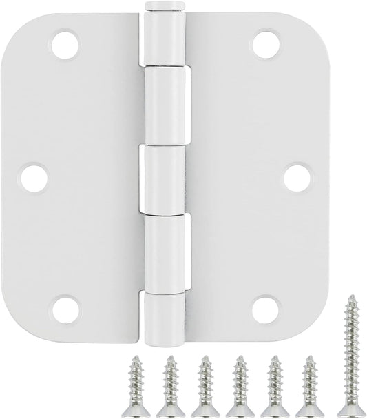 6 Pack 3.5 Inch Door Hinges White Matte Rounded 3 1/2 Inch Noise Free Iron Residential Standard Hinge for Interior Doors,House/Flat/Apartment/Dorm/Loft/Hut/Cottage-TCDHINGES Factory Hardware 3 ½"