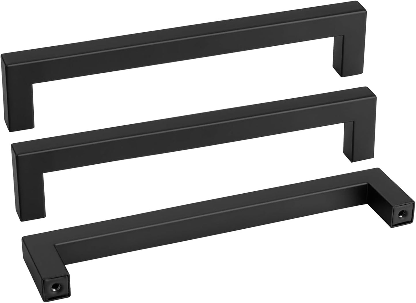 goldenwarm 2Pack 8INCH Matte Black Cabinet Pulls Kitchen Hardware, 204mm Square Bar Pulls for Cabinets Hardware, Black Drawer Pulls 8-1/2in Overall Length
