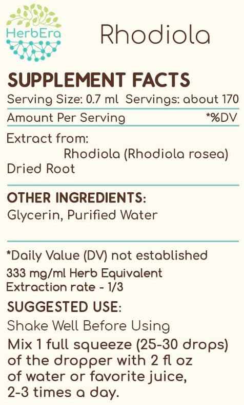 Rhodiola B120 Alcohol-Free Herbal Extract Tincture, Concentrated Liquid Drops Natural Rhodiola (Rhodiola Rosea) Dried Root (4 fl oz)