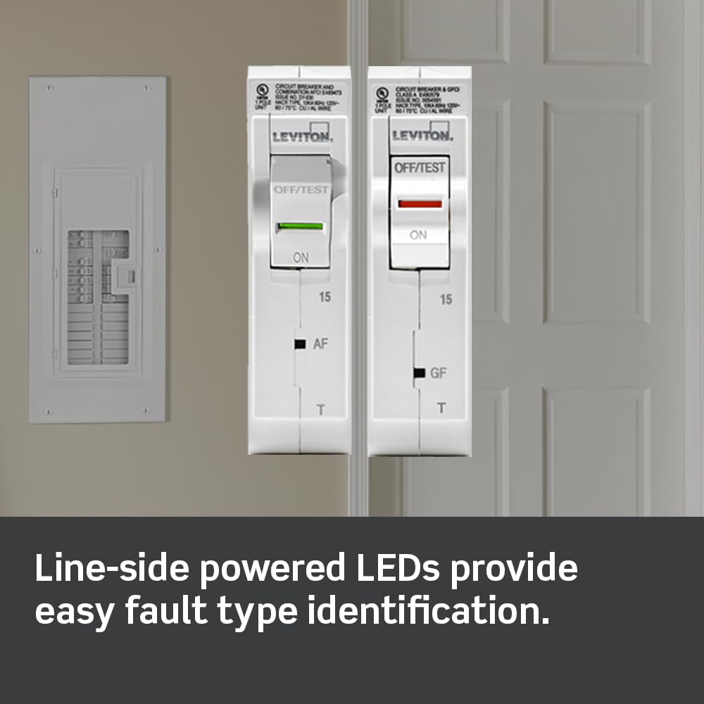 Leviton LSPD2-T Surge Protective Device with Two 20A 1-Pole Plug-On Standard Branch Circuit Breakers, Thermal Magnetic, 120/240 VAC, White
