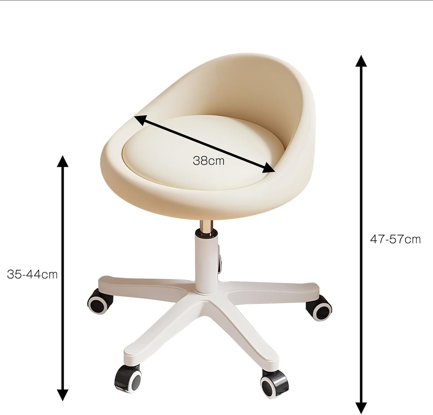 Rolling Stool Set of 4 Rolling Hydraulic Salon Stool with Low Backrest - Adjustable Swivel Chair for SPA, Shop, Salon, Massage, or Medical Office Beige