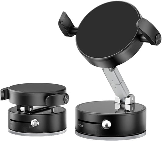 2025 Upgraded Foldable 2-in-1 Clip & Vacuum Magnetic Suction Car Phone Holder Mount, 360° Adjustable Universal Dashboard & Windshield Stand for iPhone 16/15/14/13/12 & Android Phones (Black)