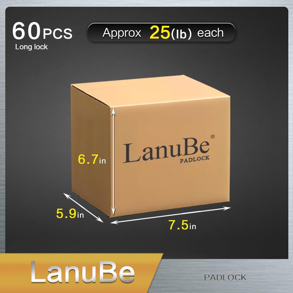 LanuBe Laminated Padlock 1-9/16inch (40mm) Long Shackle 60 Pack Keyed Alike, Blue Plastic Hoop, Bulk Locks for Warehouse, School