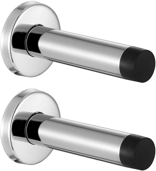 JQK Door Stopper Chrome, 304 Stainless Steel Thicken 1mm Sound Dampening Door Stop Bumper Wall Protetor 2 Pack, Polished Chrome, DSB5-CH-P2