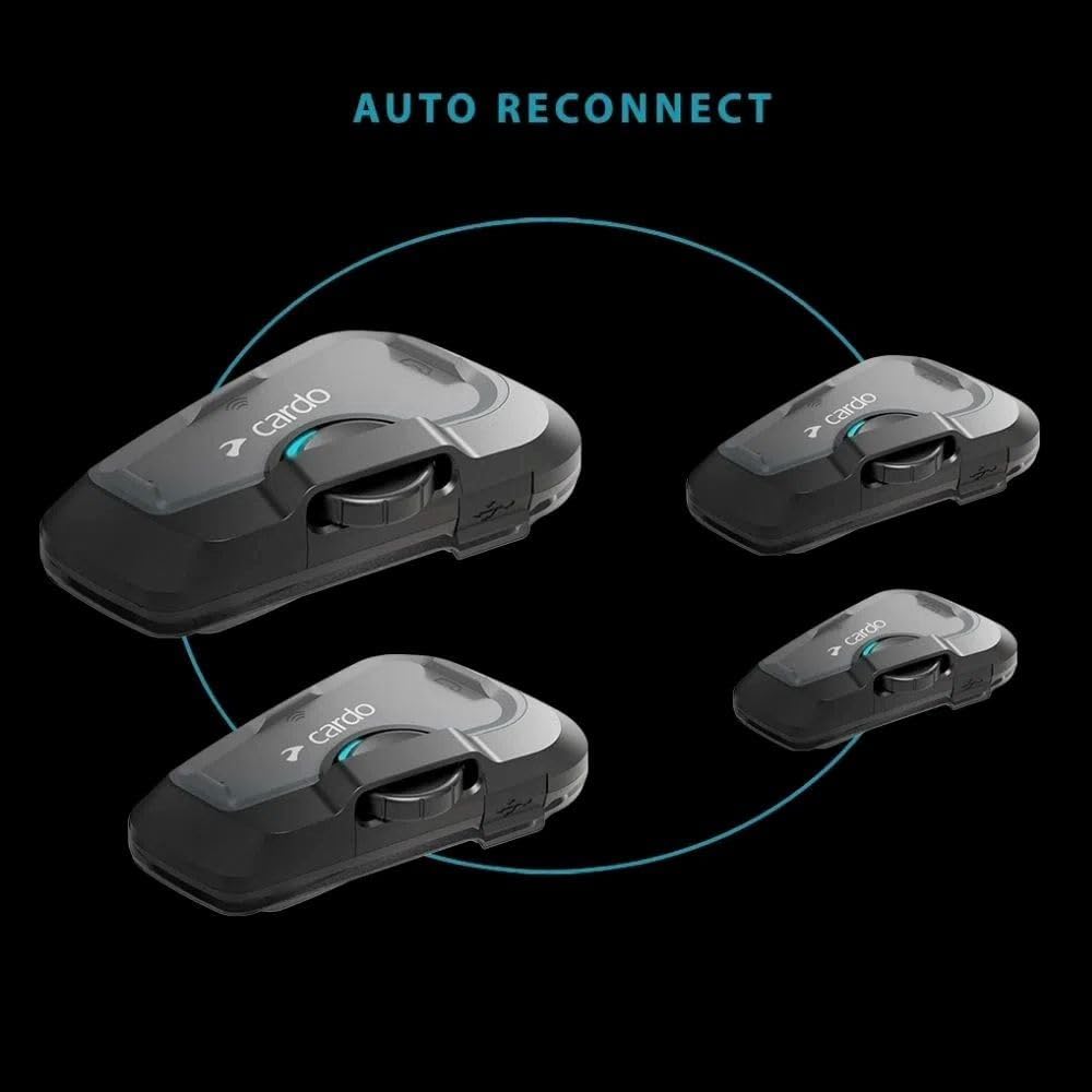 Cardo Systems FREECOM 4X Motorcycle 4-Way Helmet Bluetooth Communication System Headset Intercom, Universal Bluetooth Connectivity, Waterproof, 40mm Speakers - Dual Pack