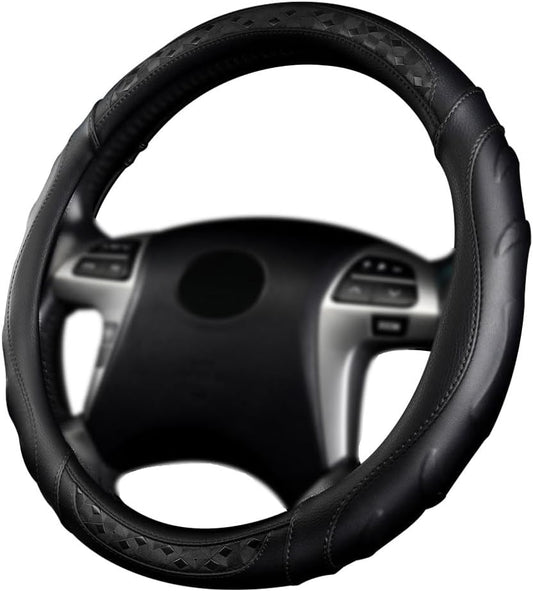 Flying Banner Faux Leather Heavy Duty Inner Ring car Steering Wheel Cover 14.5-15 inches (All Black)