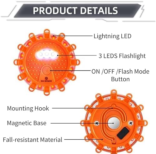 LED Road Flares 6Pack Roadside Emergency car kit Emergency Road Flares Kit with Magnetic Base for Vehicles & Boat | 9 Flash Modes(with Batteries) (6 Part Rechargeable)