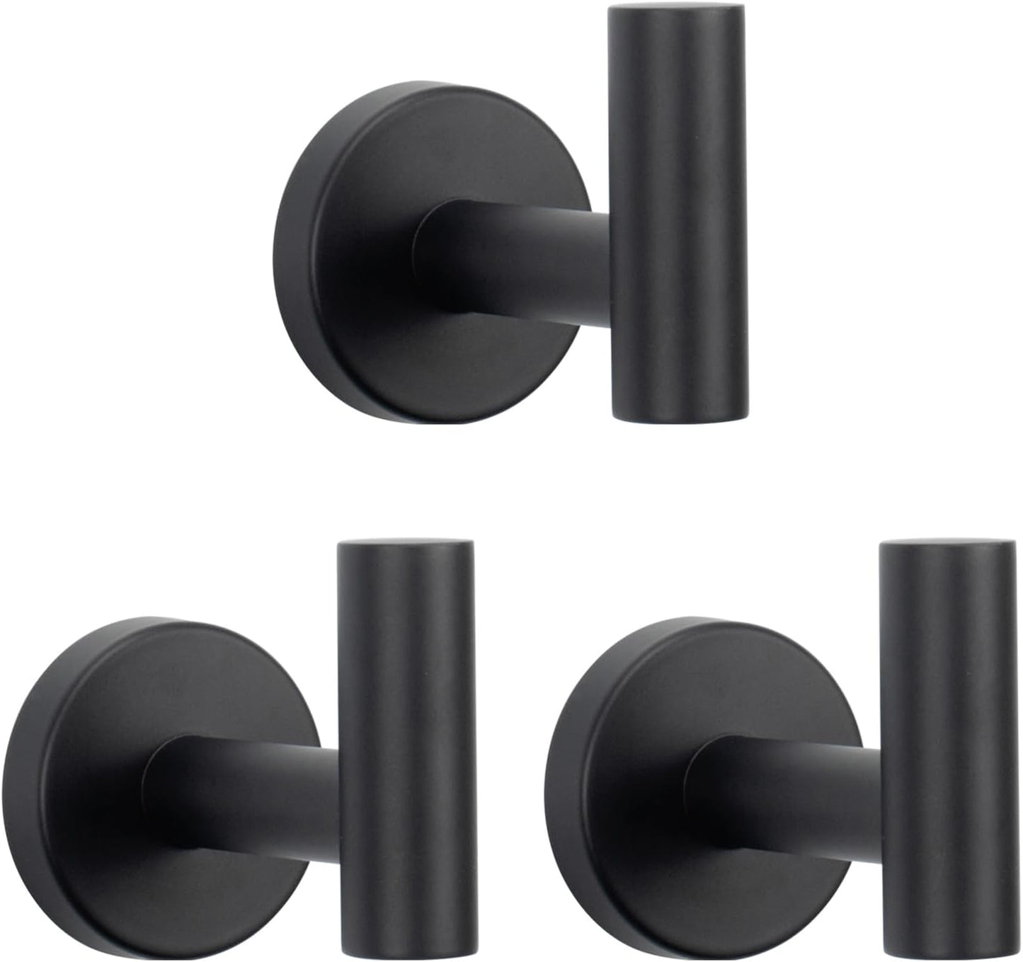 NearMoon Bath Towel Hooks- SUS 304 Stainless Steel Robe Hook Holder, Heavy Duty Coat Hook for Bathroom Livingroom Hotel Kitchen Garage, Wall Mounted (Matte Black, 3 Pack)