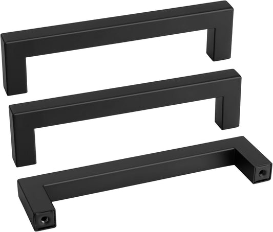 goldenwarm 30 Pack 5 Inch Black Cabinet Handles - Matte Black Drawer Pulls Stainless Steel - 128mm Cabinet Hardware Square Bar Modern Cabinet Pulls for Kitchen Bathroom Cupboard