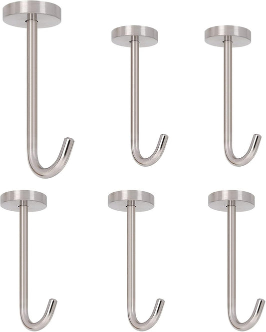 NearMoon Coat Hooks, Wall Hooks for Hanging Hat Hurse Robe, 304 Stainless Steel Heavy Duty Towel Hangers for Bathroom Livingroom Kitchen-Ceiling Hook, 6 Pack (4 Inch, Brushed Nickel)