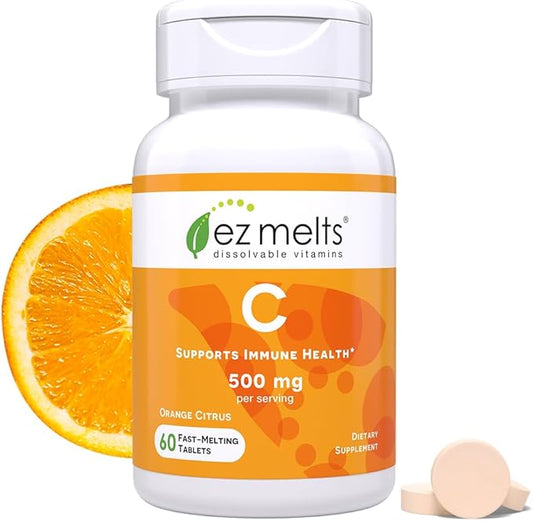 EZ Melts Dissolvable Vitamin C 500 mg, Sugar-Free, 1-Month Supply - 1 Pack