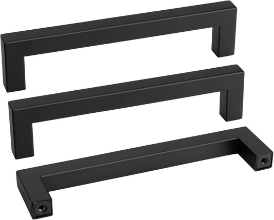 goldenwarm 60 Pack 6-1/4INCH Black Square Bar Cabinet Pull Drawer Handle Stainless Steel Modern Hardware for Kitchen and Bathroom Cabinets Cupboard,Center to Center 160mm Kitchen Cupboard Handles