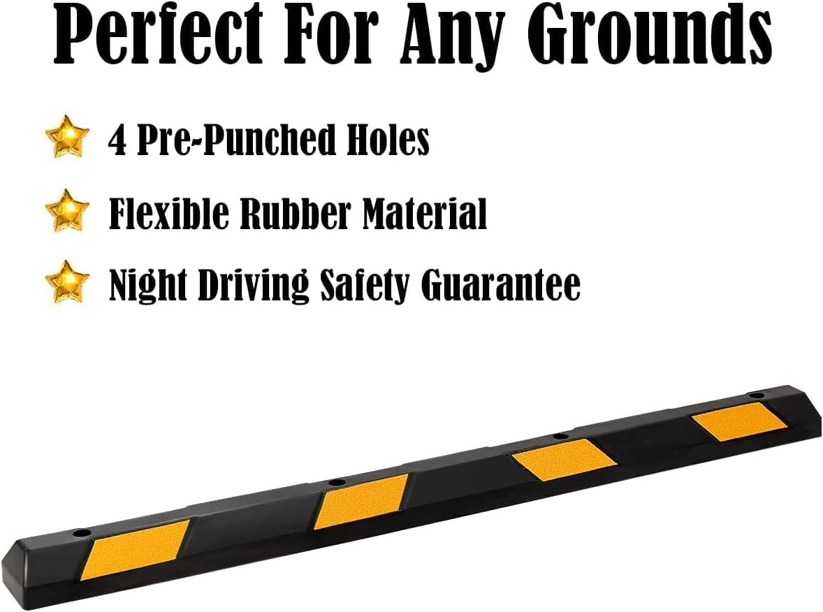 ERGOMASTER Parking Stopper for Garage,72” Rubber Parking Block with 8 High Reflective Yellow Safety Stripes for Vehicles Truck Driveway, Protect Pumpers from Cars Vans Trucks (4 Pack)