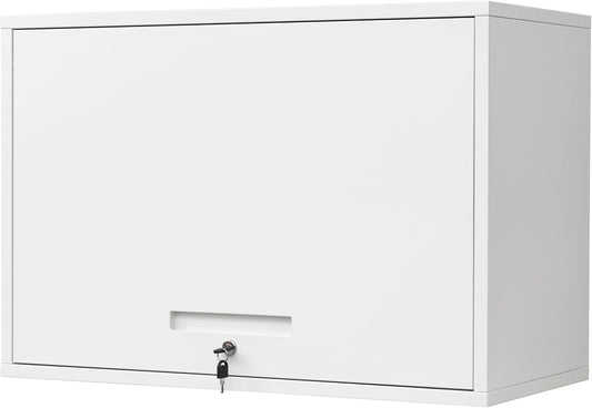 Yizosh Metal Wall Cabinet with Doors and Shelves, Floating Storage Unit for Garage or Basement (White, 21.6" H)