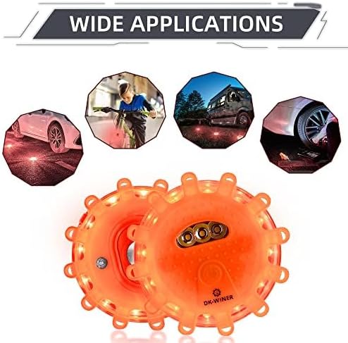 LED Road Flares 6Pack Roadside Emergency car kit Emergency Road Flares Kit with Magnetic Base for Vehicles & Boat | 9 Flash Modes(with Batteries) (6 Part Rechargeable)