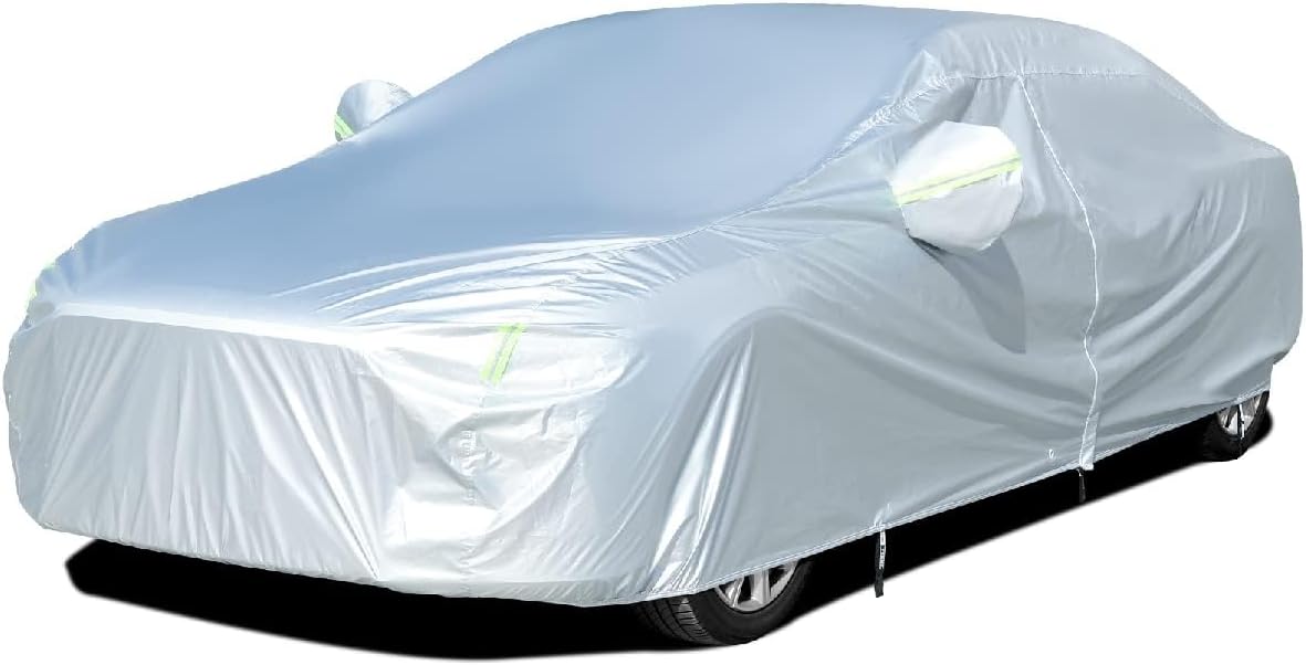 Tecoom Light Shell Waterproof UV-Proof Windproof Design Car Cover with Zipper Storage and Lock for All Weather Indoor Outdoor Fit 160-172 Inches Hatchback