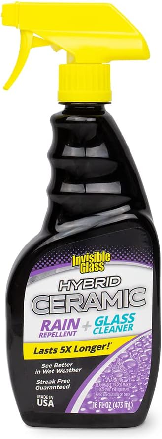Invisible Glass 92183 Hybrid Ceramic Rain Repellent and Glass Cleaner Cleans and Protects Car Windows and Windshields with Long-Lasting Water-Repellent Si02 Technology, 16 Fl Oz, Pack of 1