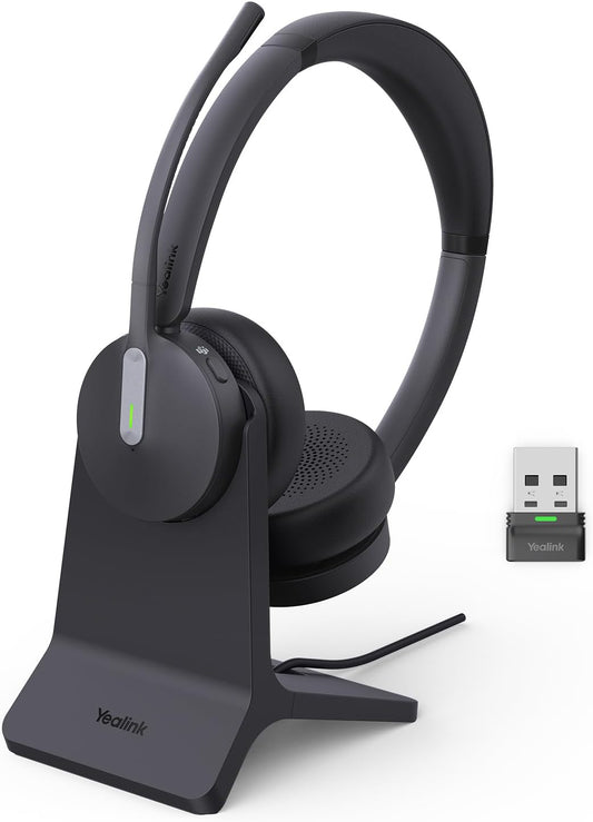 Yealink BH70 with Stand Wireless Bluetooth Headset with Microphone for Work, up to 35h Talking Battery Life, 3 Noise Cancellation Mics, Teams Certified, ≤90min Fast Charging, NO Power Adapter Needed
