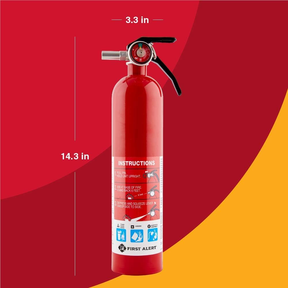 First Alert Fire Extinguisher for Home, Standard Rechargeable Compliance Unit, UL RATED 1-A:10-B:C, HOME1-4, Red, 4-Pack