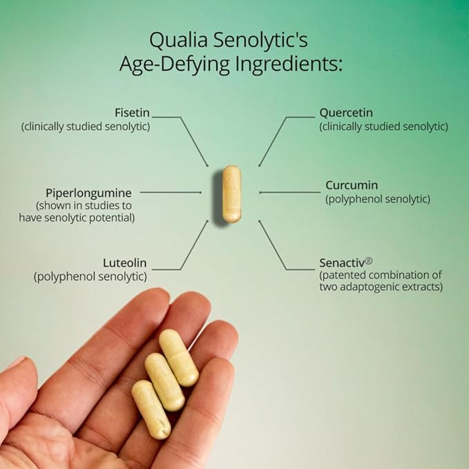 Qualia Senolytic Supplement, Fisetin,Quercetin,Piperlongumin&More,Aging Supplement - Supports Optimal Cell Repair&Rejuvenation,Naturally Eliminate Zombie Cells,1 Month Supply