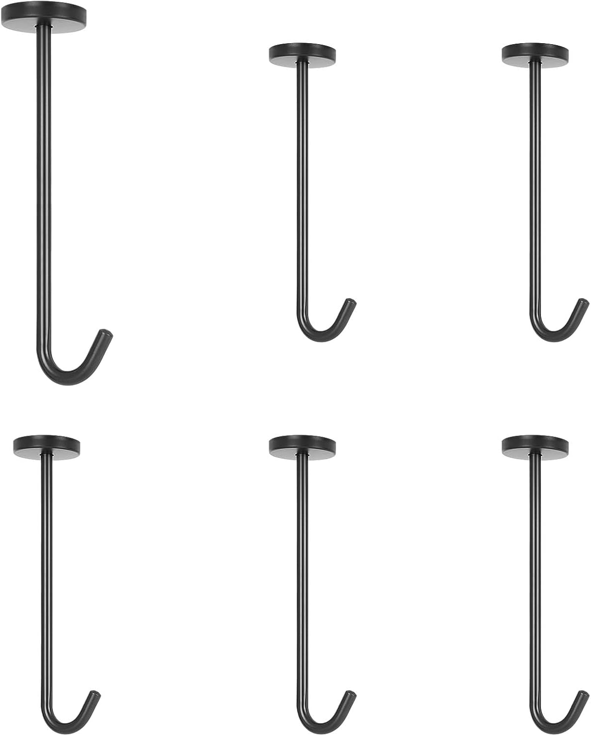 NearMoon Coat Hooks, Wall Hooks for Hanging Hat Hurse Robe, 304 Stainless Steel Heavy Duty Towel Hangers for Bathroom Livingroom Kitchen-Ceiling Hook, 6 Pack (8 Inch, Matte Black)