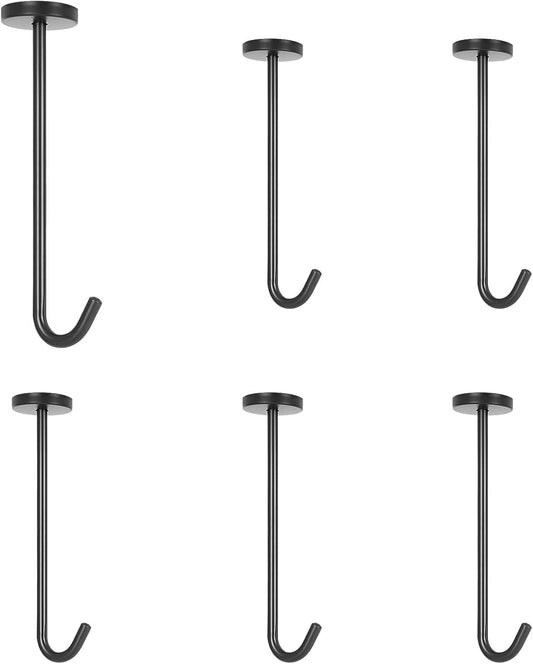 NearMoon Coat Hooks, Wall Hooks for Hanging Hat Hurse Robe, 304 Stainless Steel Heavy Duty Towel Hangers for Bathroom Livingroom Kitchen-Ceiling Hook, 6 Pack (8 Inch, Matte Black)