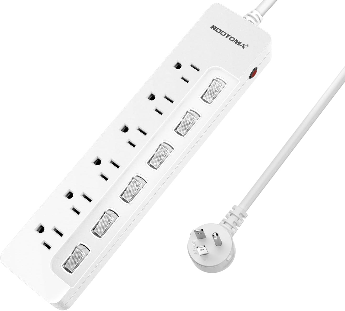ROOTOMA Power Strip Surge Protector with Individual Switches,6-Foot 14AWG Long Extension Cord 1875W/15A Wall Mount for Office Dorm Home Theatre (6outlets-6ft)