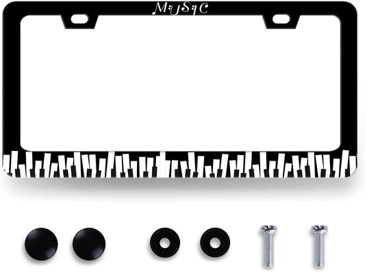 Piano Music License Plate Frame Music Notes License Plate Holder Stainless Steel Front and Rear Car Tags Auto Parts Funny License Plate Decoration with Screws for Men Women s 12.2"x 6.2"