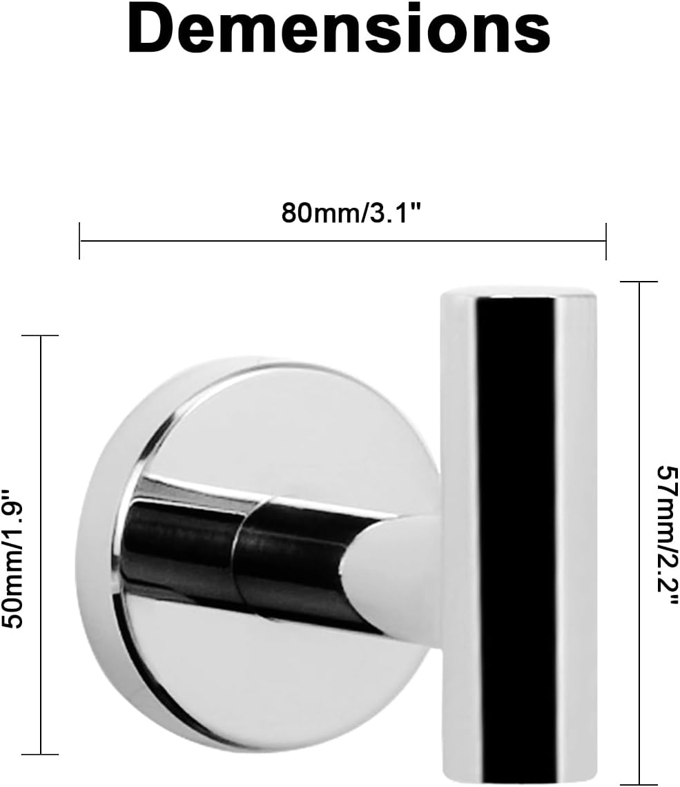 NearMoon Bath Towel Hooks- SUS 304 Stainless Steel Robe Hook Holder, Heavy Duty Coat Hook for Bathroom Livingroom Hotel Kitchen Garage, Wall Mounted (Chrome Finish, 3 Pack)