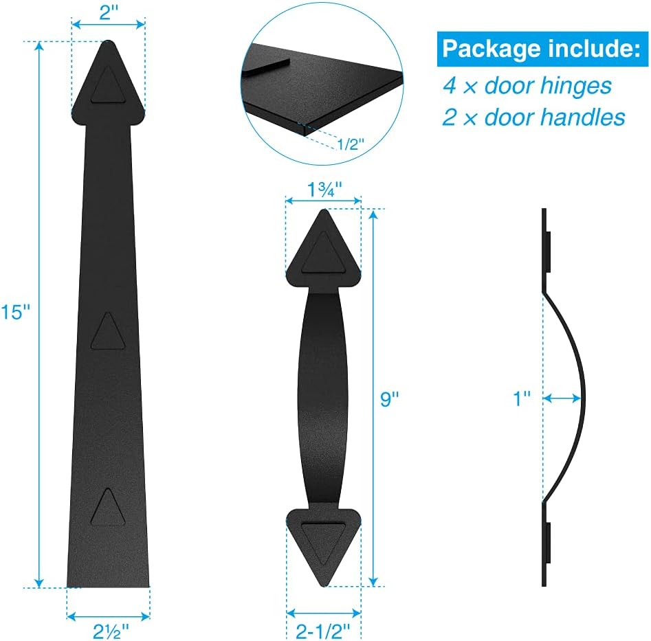 ZEKOO Garage Door Magnetic Decorative Hardware Kit Garage Door Magnets Accents Faux Hinges and Handle Garage Door Decoration Curb Appeal Set of 6, Black